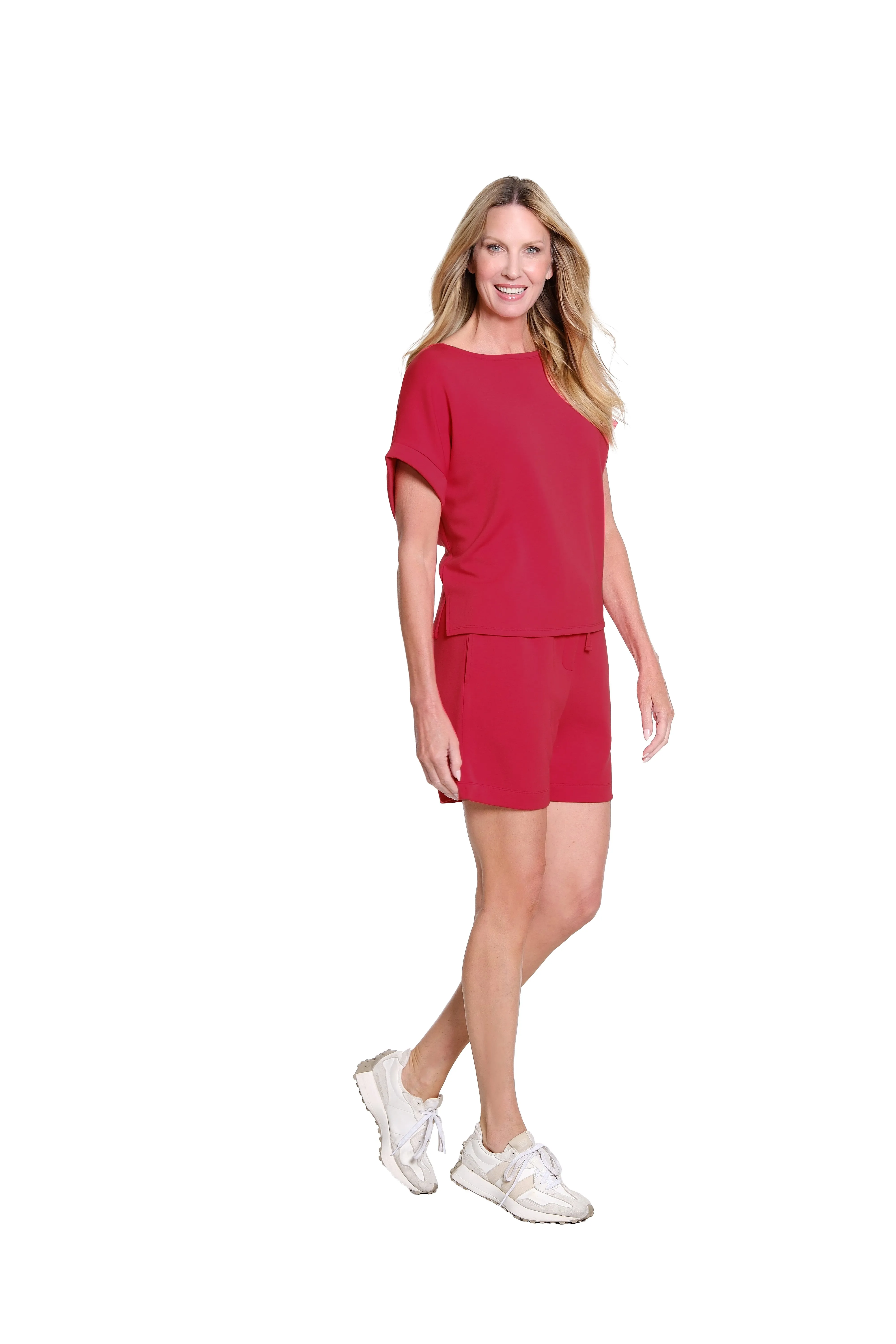 Dolman-Sleeve Knit Top with Rolled Cuffs - Fiery Red sold by SlimSation product image thumbnail 3