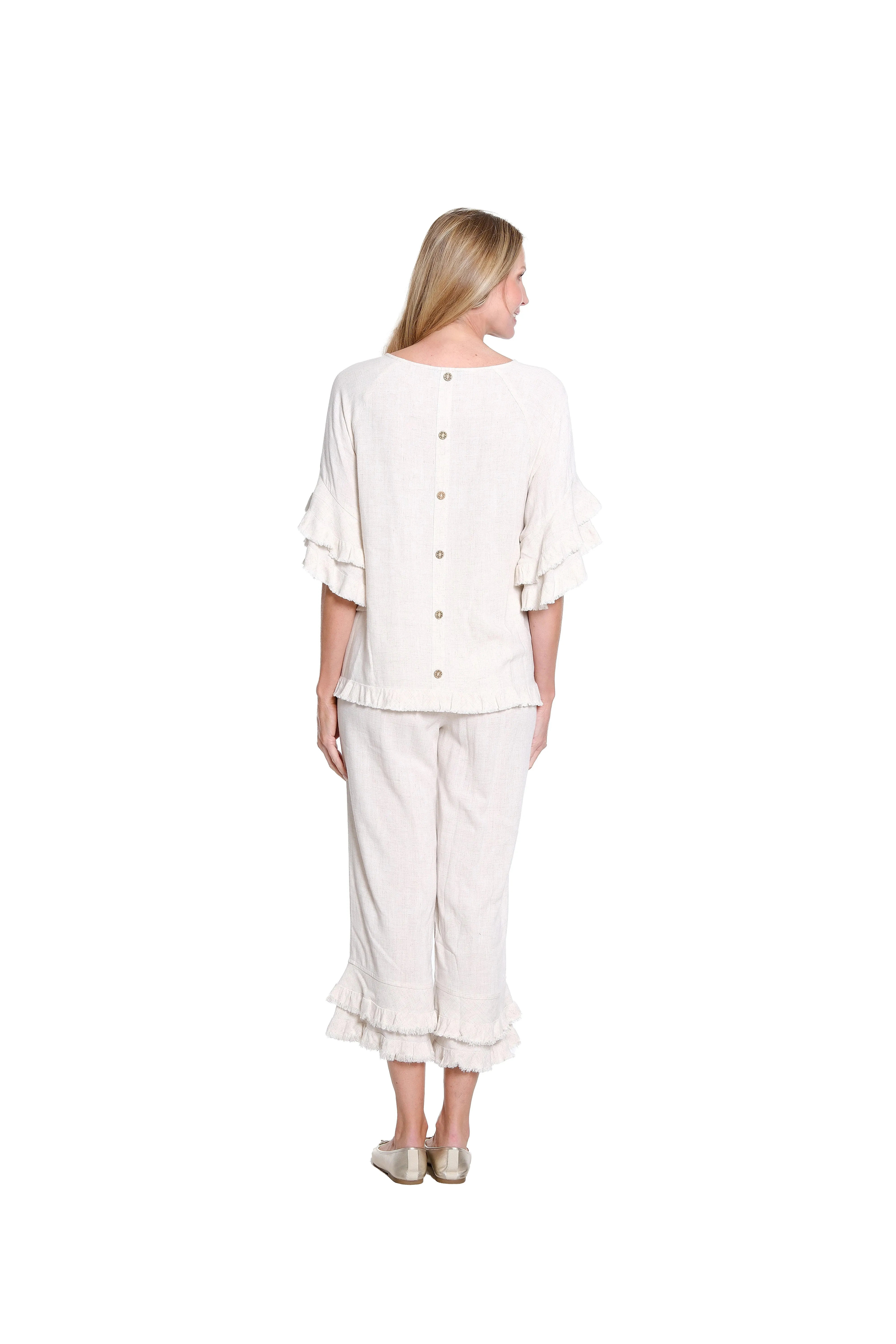 Textured Slub Crop Pant with Flounce Fringe Hem - Flax sold by SlimSation product image thumbnail 2