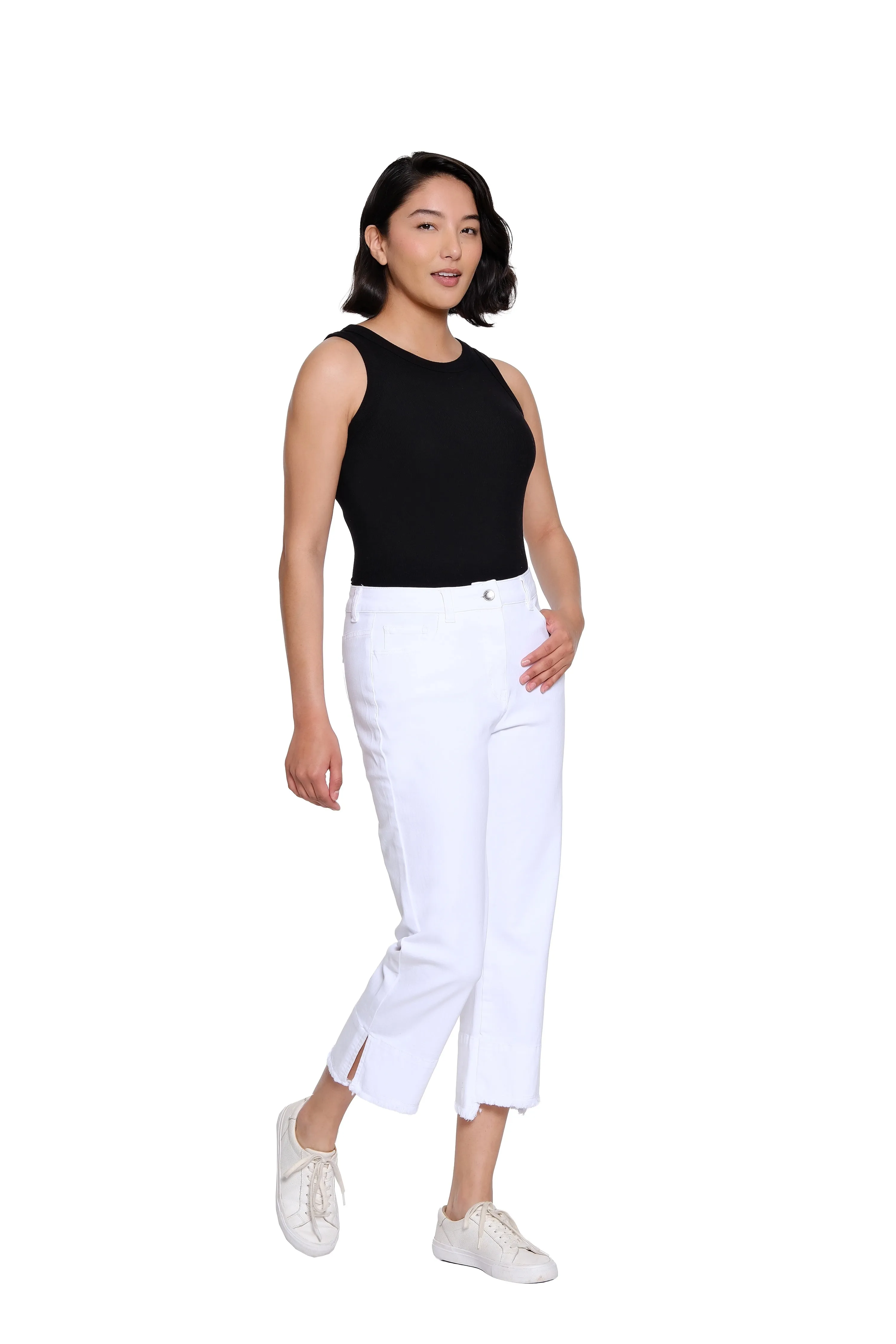 Garment-Dyed Stretch Denim Crop Pant - White sold by SlimSation product image thumbnail 4