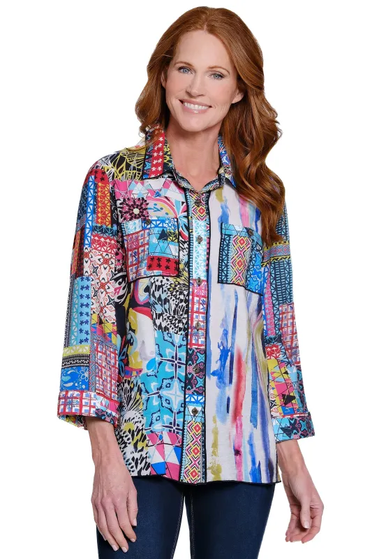 Print Tunic with Chest Pockets - Plus - Multi made by SlimSation