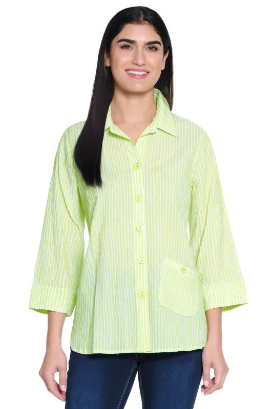 Woven Button Front Blouse - Soft Lime made by SlimSation