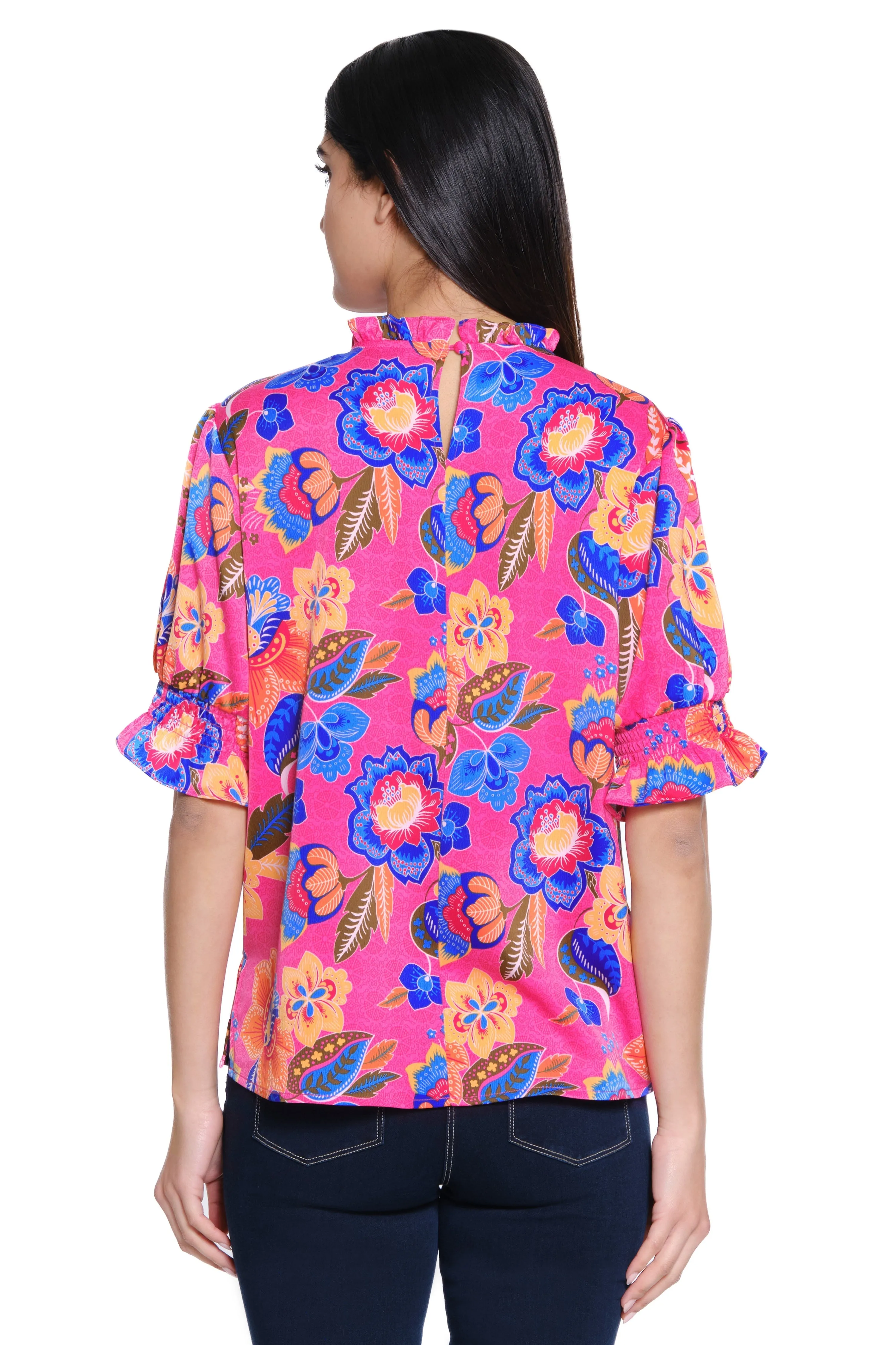 Woven Tunic Elbow Ruffle Sleeves - Cool Floral sold by SlimSation product image thumbnail 2
