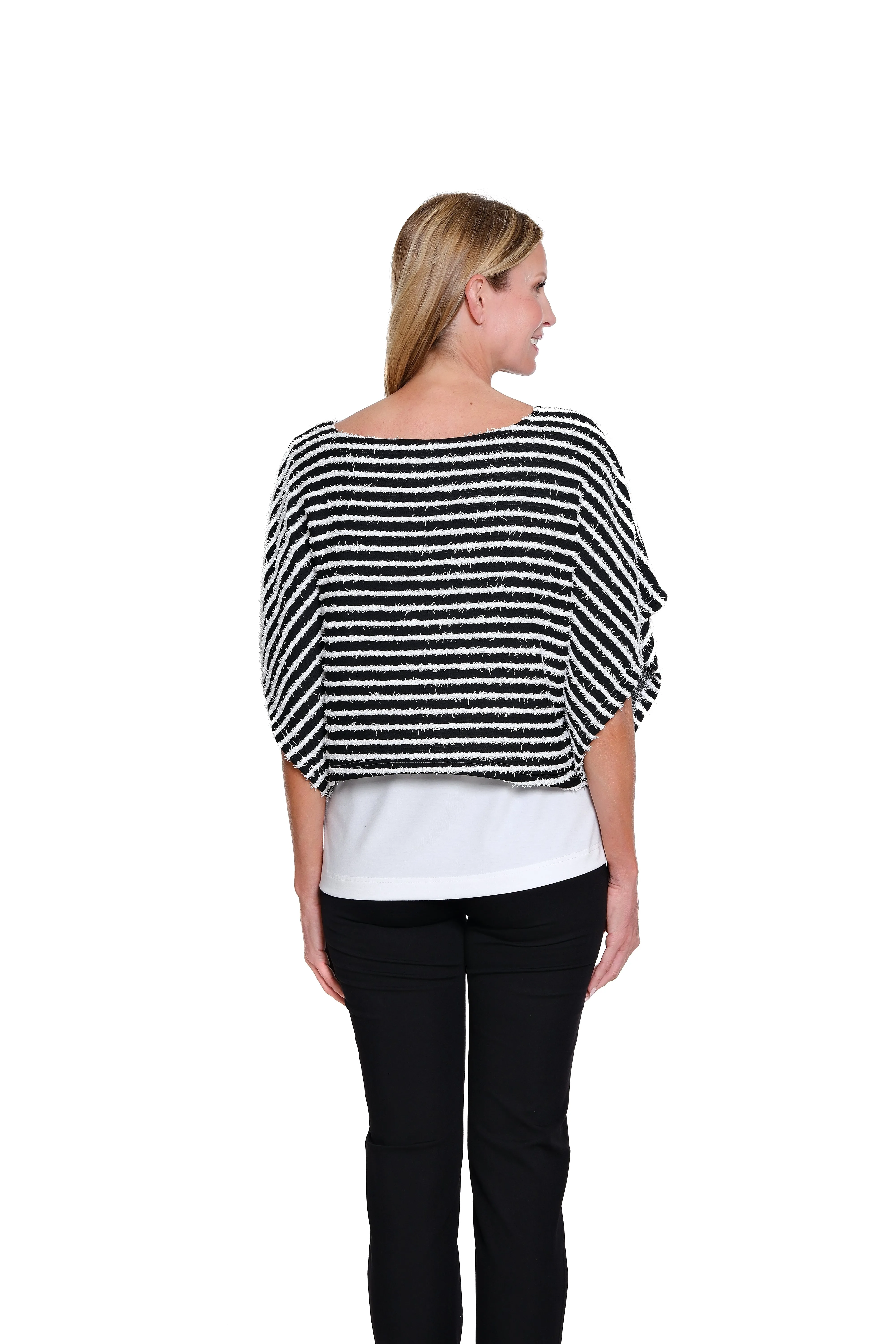 Stripe Knit Poncho Top with Attached Tank - Black/White Stripe sold by SlimSation product image thumbnail 2