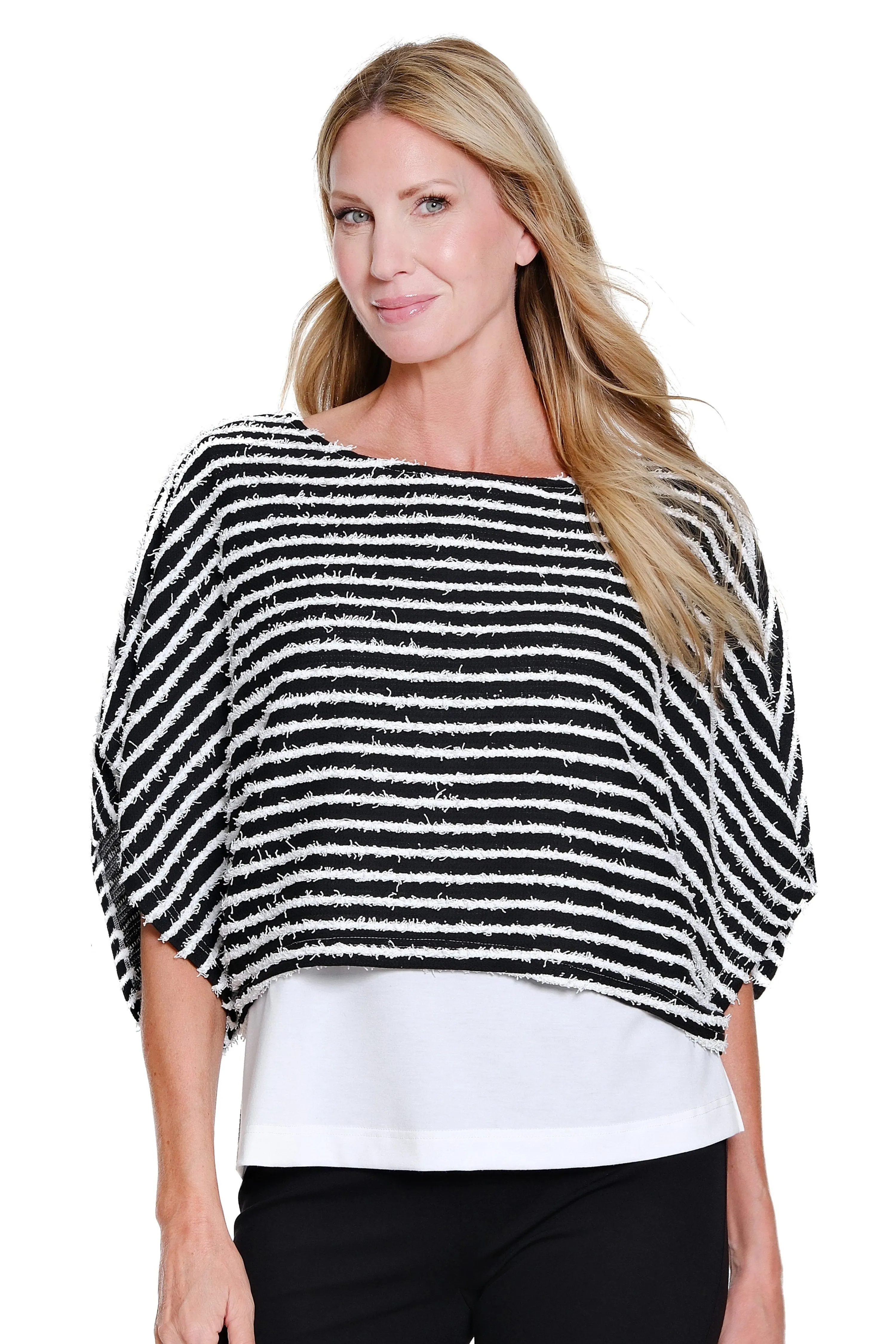 Stripe Knit Poncho Top with Attached Tank - Black/White Stripe sold by SlimSation