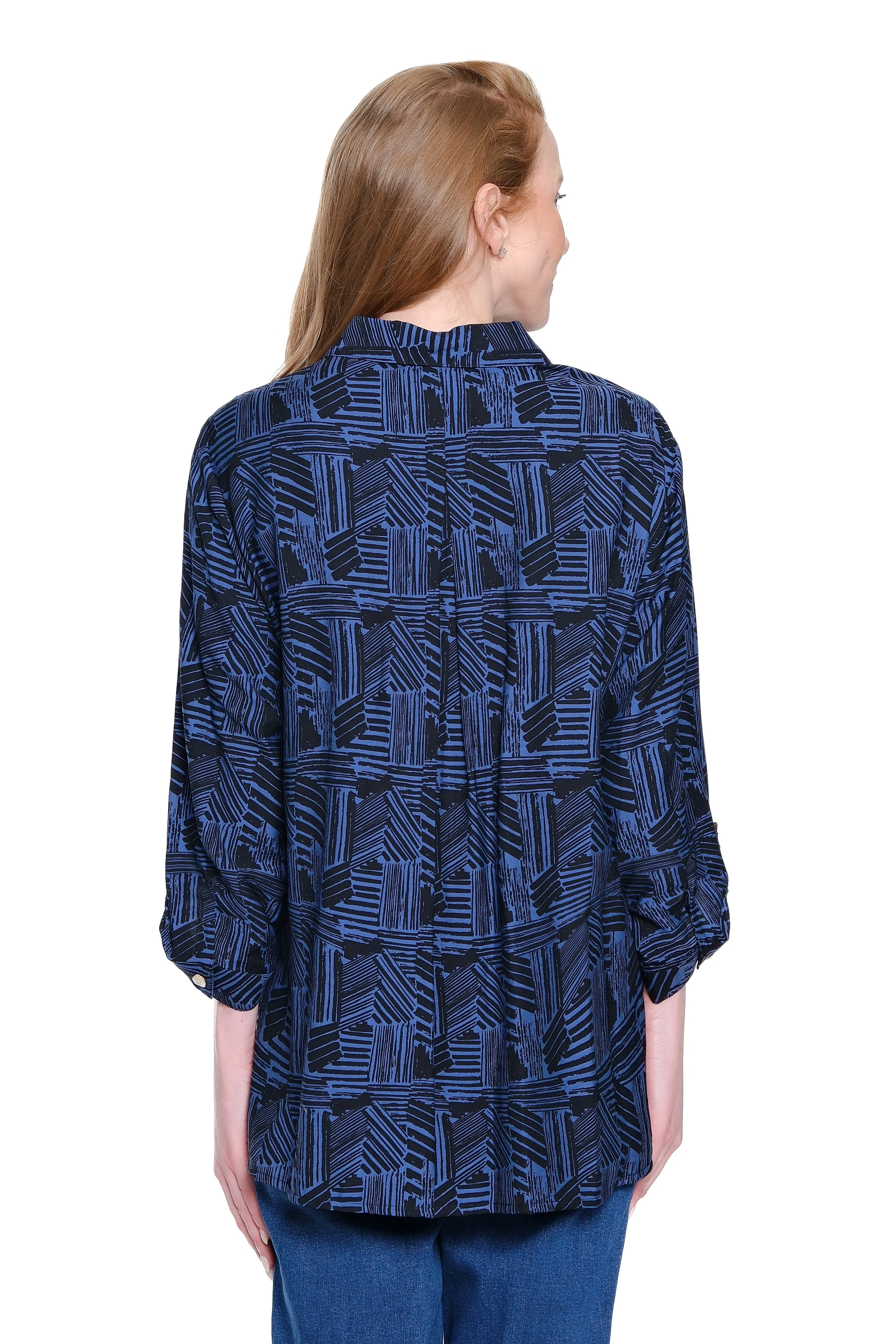 Print Tunic with Button Tab Sleeves - Plus - Indigo Blue sold by SlimSation product image thumbnail 3