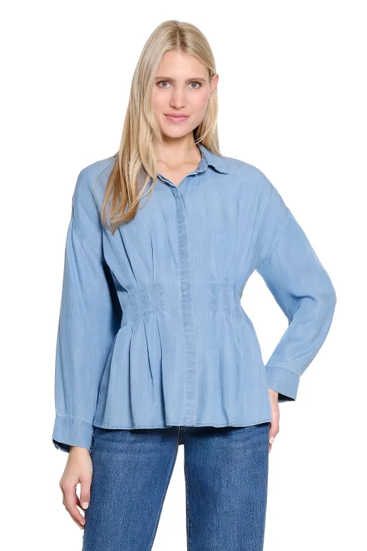 Tucked Waist Button Up Shirt - Light Blue made by SlimSation