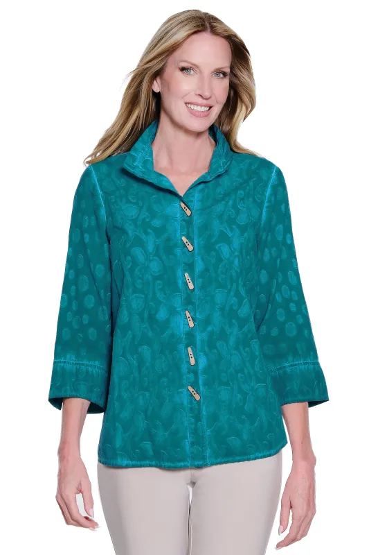 Jacquard Button Front Top - Peacock made by SlimSation
