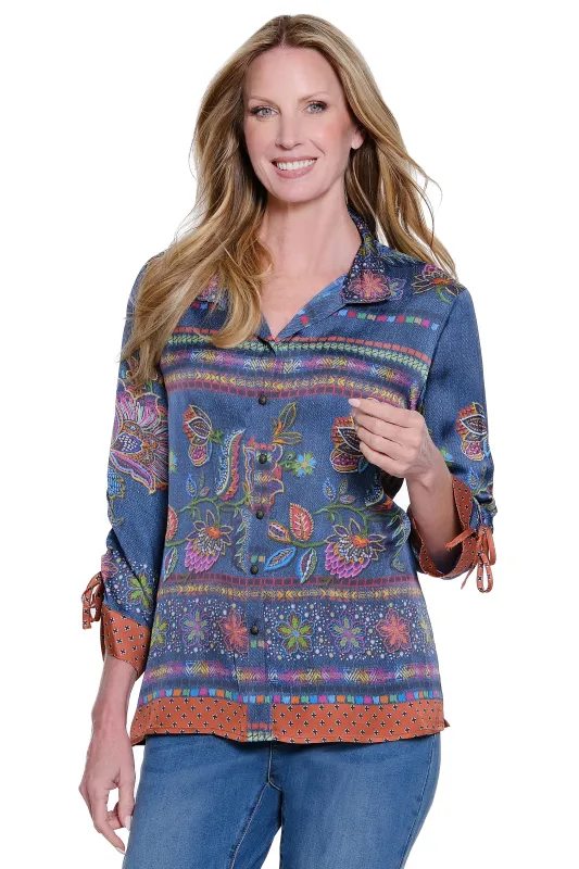 Printed Button Front Blouse with Wire Collar - Multi made by SlimSation
