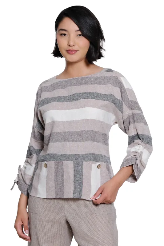 Linen Pop-Over Top - Neutral made by SlimSation