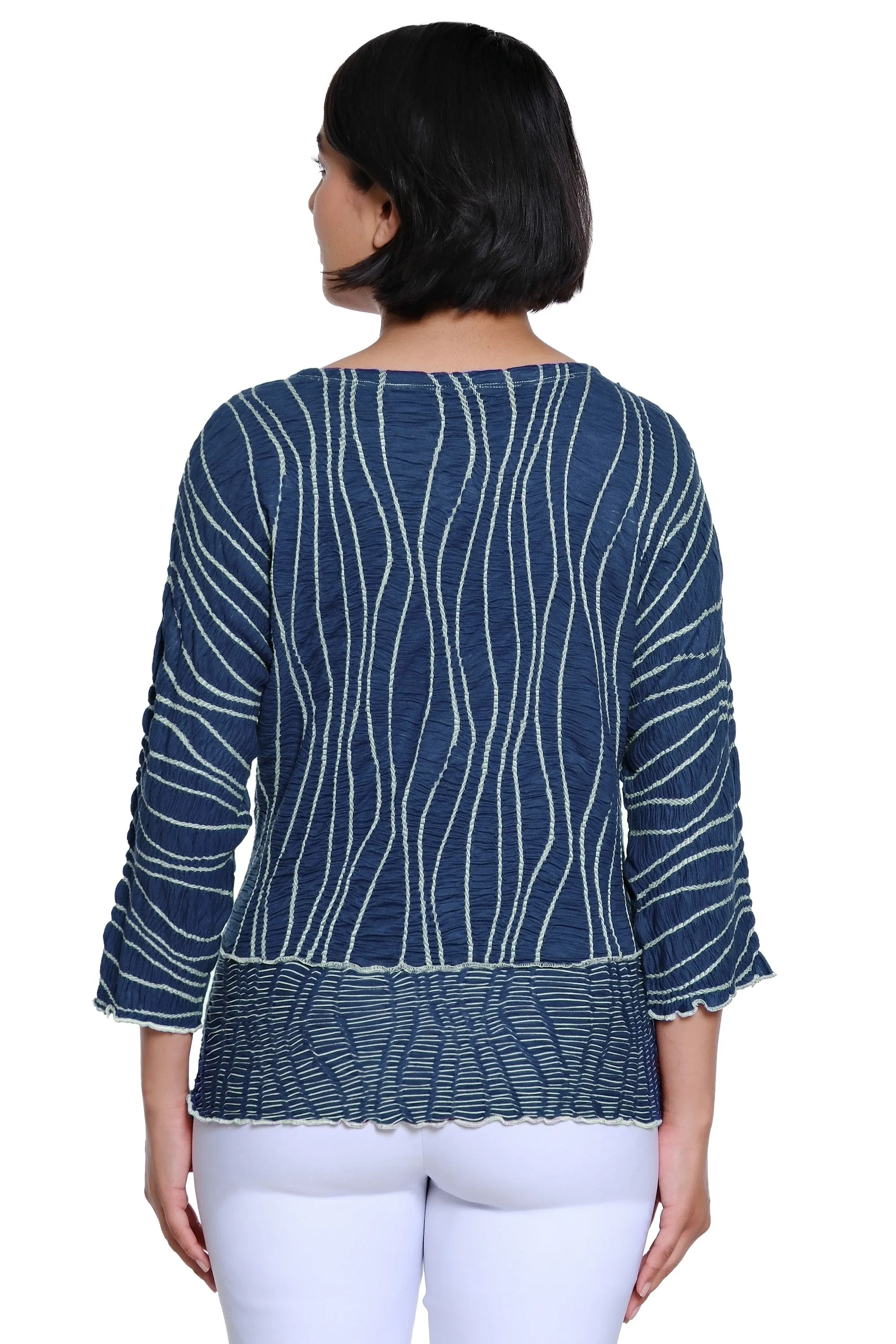 Textured Knit Popover Top with Rounded Neck and 3/4 Raglan Sleeves - Blue Mist sold by SlimSation product image thumbnail 2