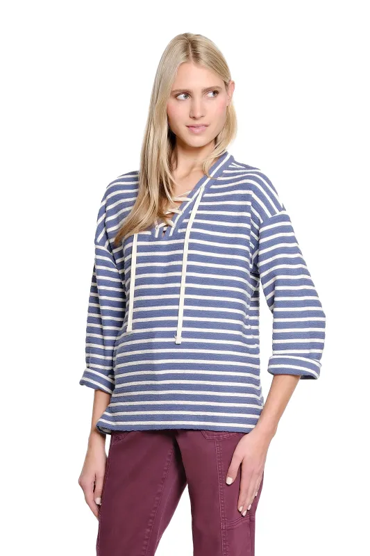 Stripe Lace Up Pullover - Blue Stripe made by Tru Luxe Jeans
