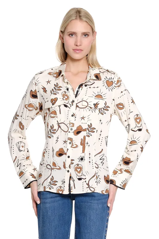 Print Button Up Shirt Jacket - Multi made by Tru Luxe Jeans