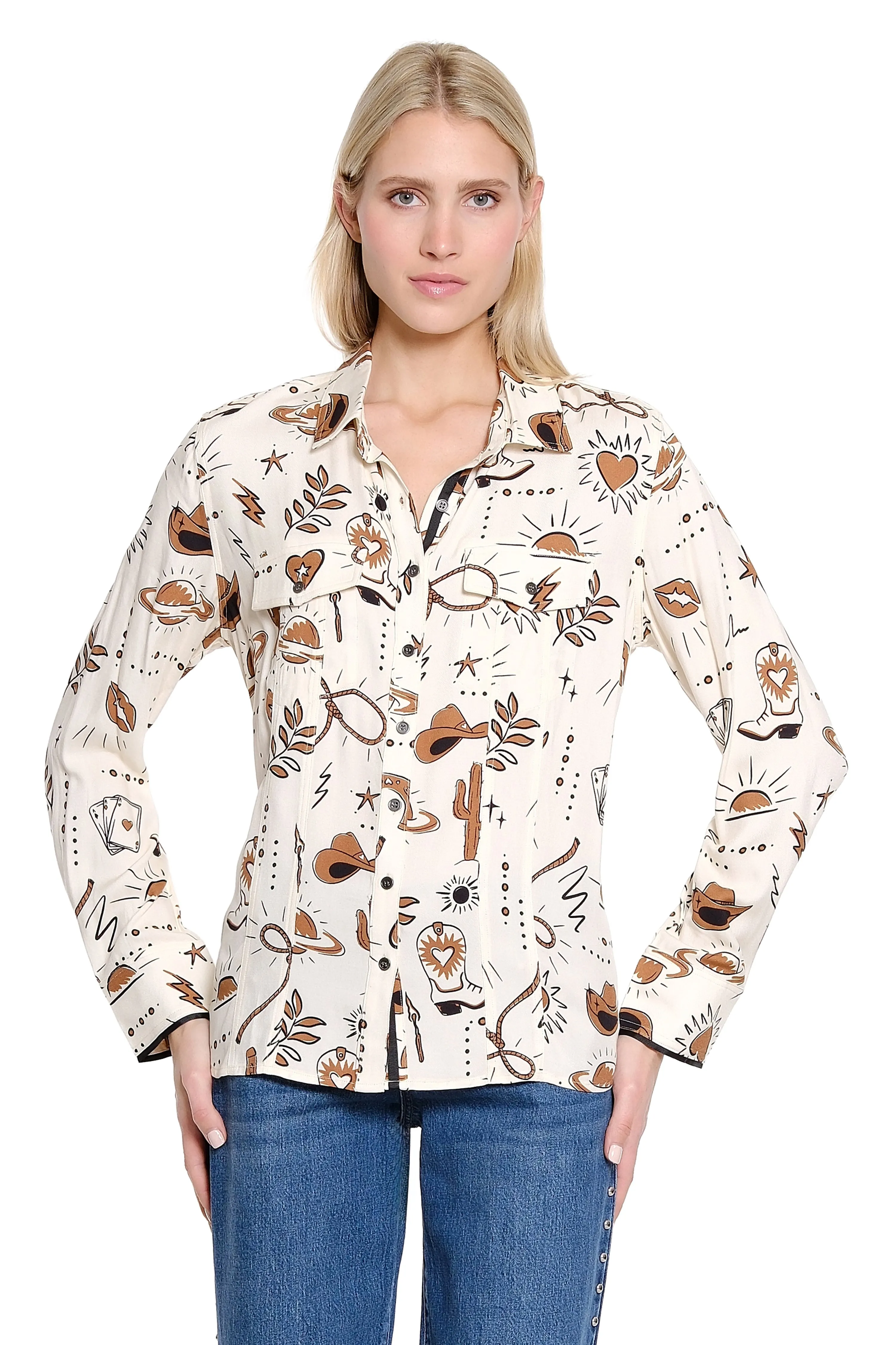 Print Button Up Shirt Jacket - Multi sold by SlimSation