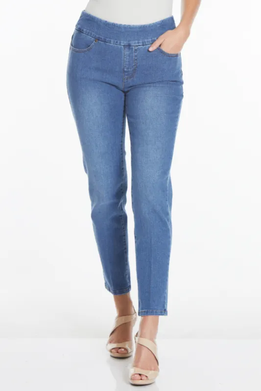Plus Size Pull On Jeans with Pockets - Medium Indigo sold by SlimSation