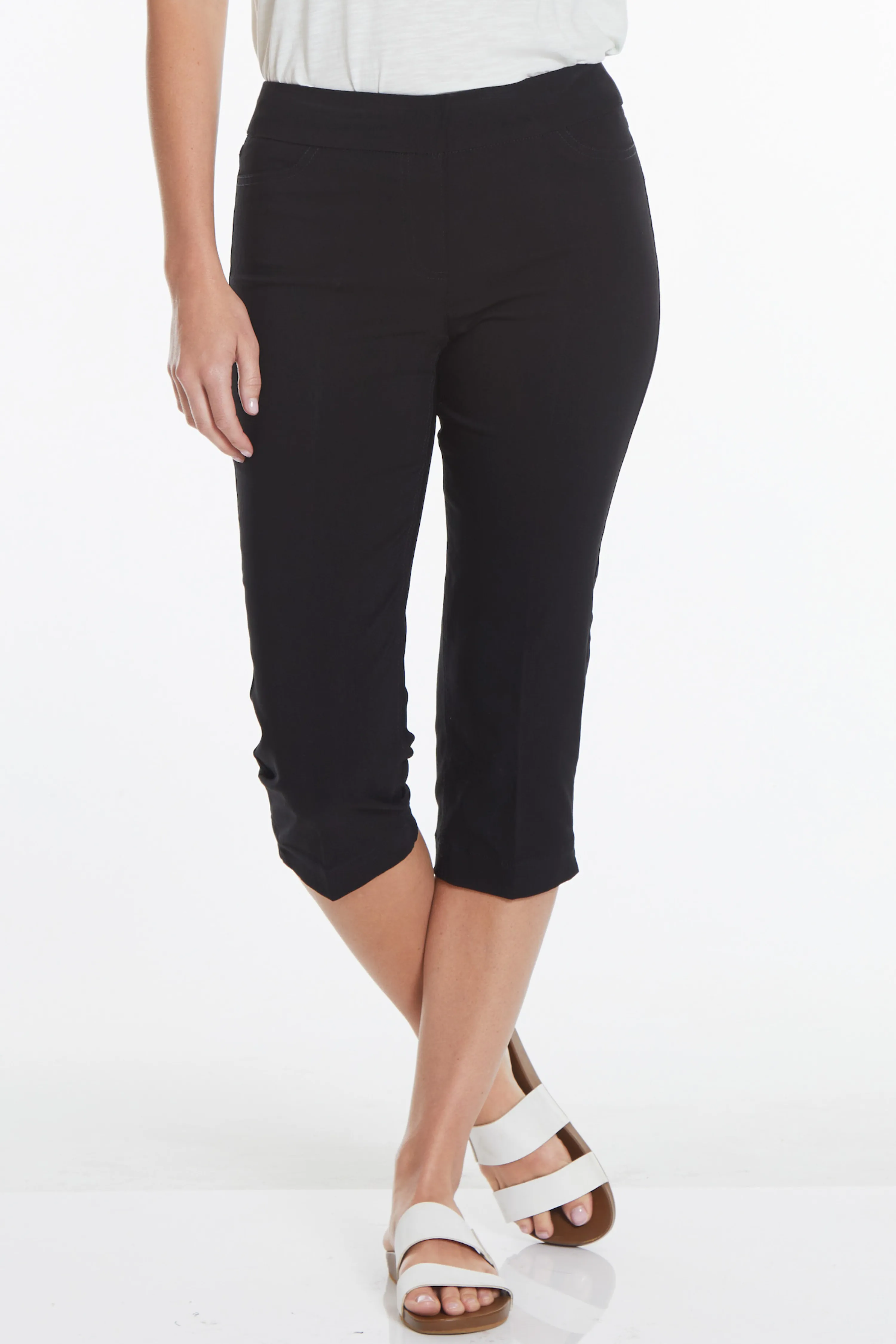 Plus Size Black Pull On Capris with Pockets sold by SlimSation