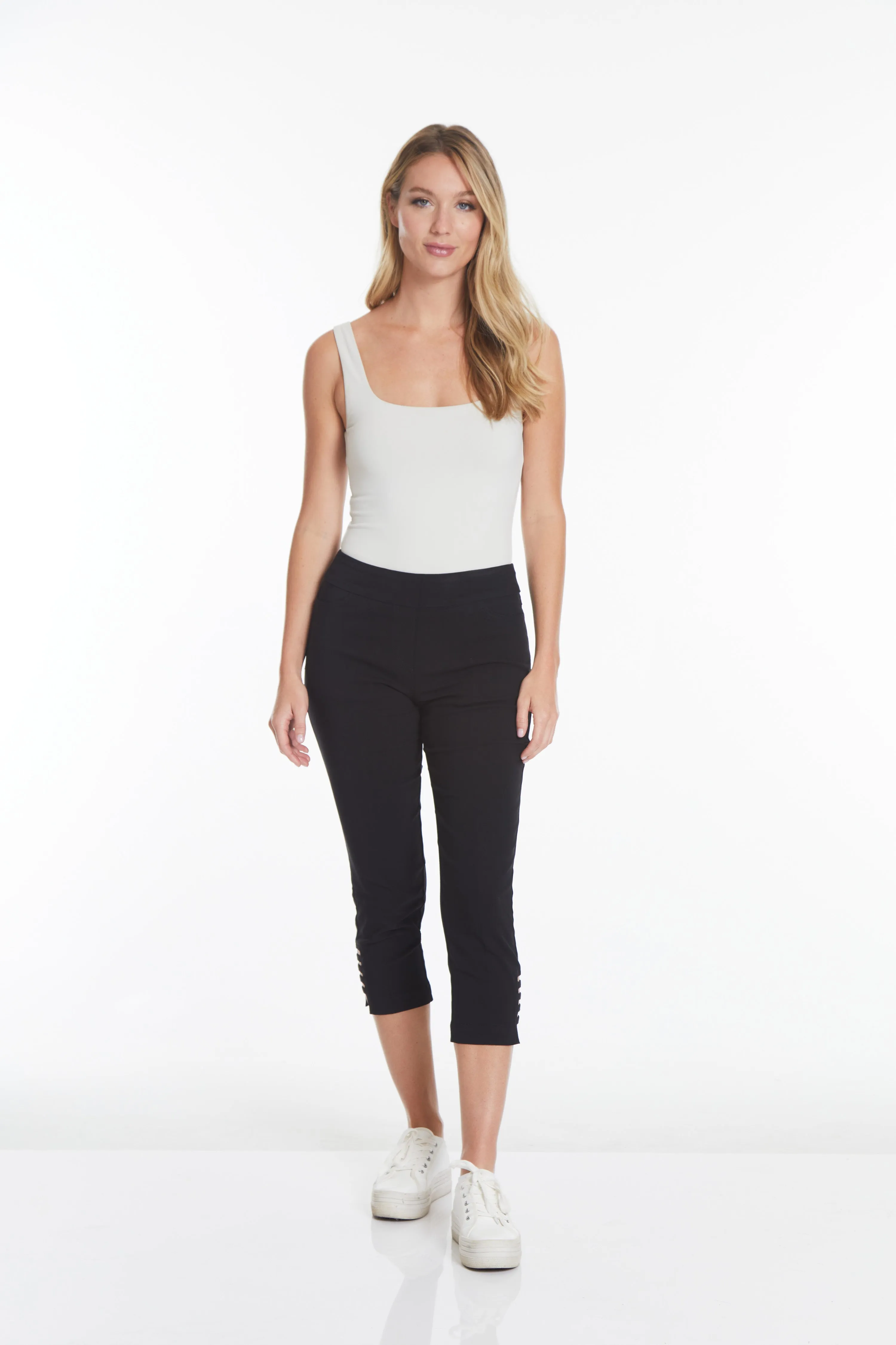 Plus Size Black Crop Pants with Pockets & Strap Hem Vents sold by SlimSation product image thumbnail 3