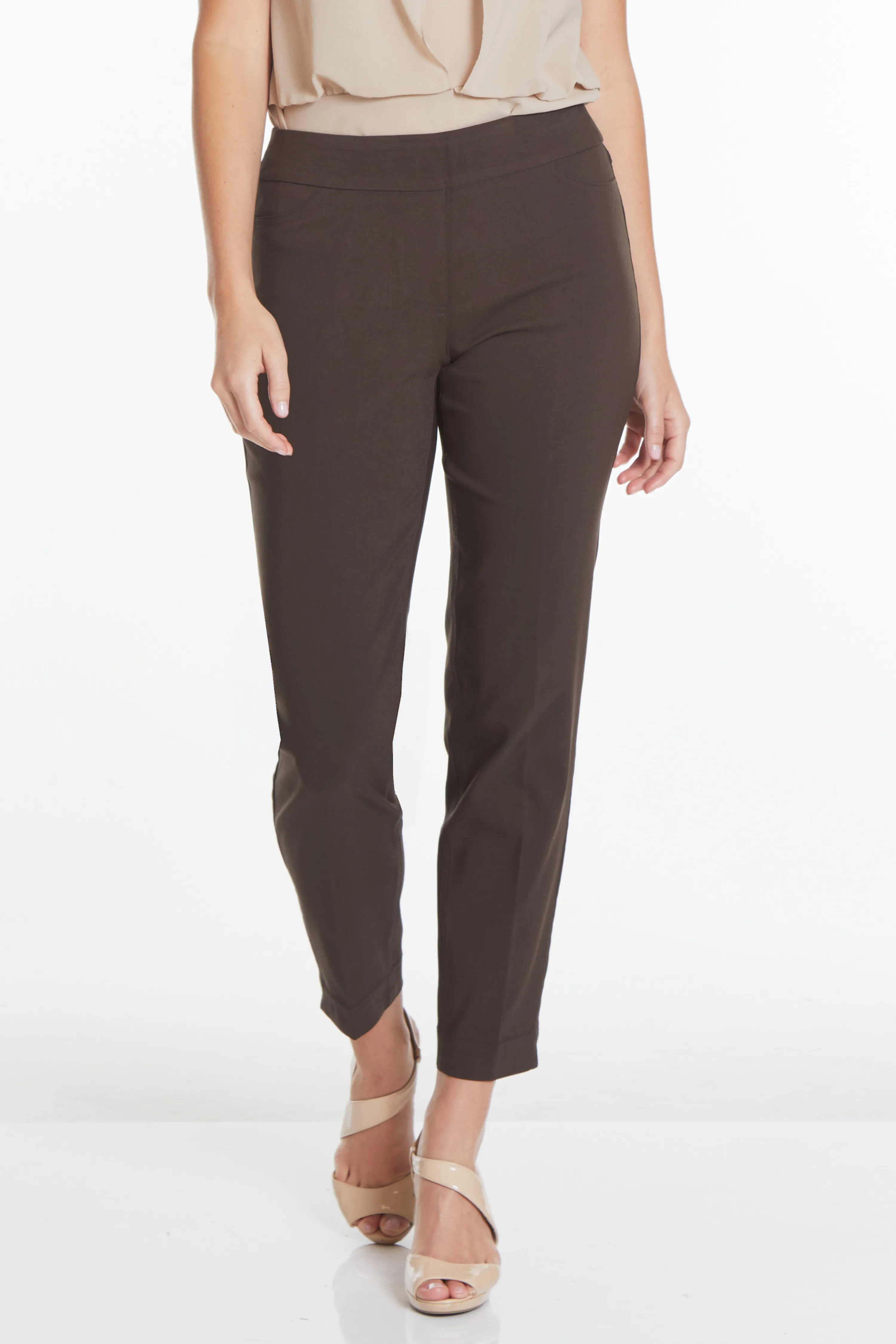 Pull On Ankle Pants - Chocolate Brown sold by SlimSation