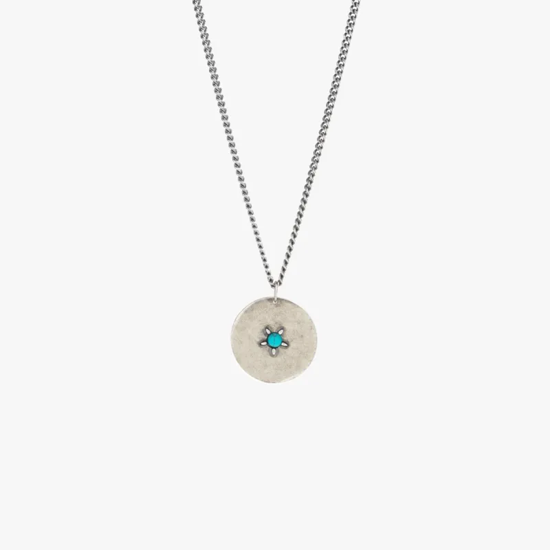 Sterling Silver Modern Medallion Necklace with Turquoise sold by WP Standard