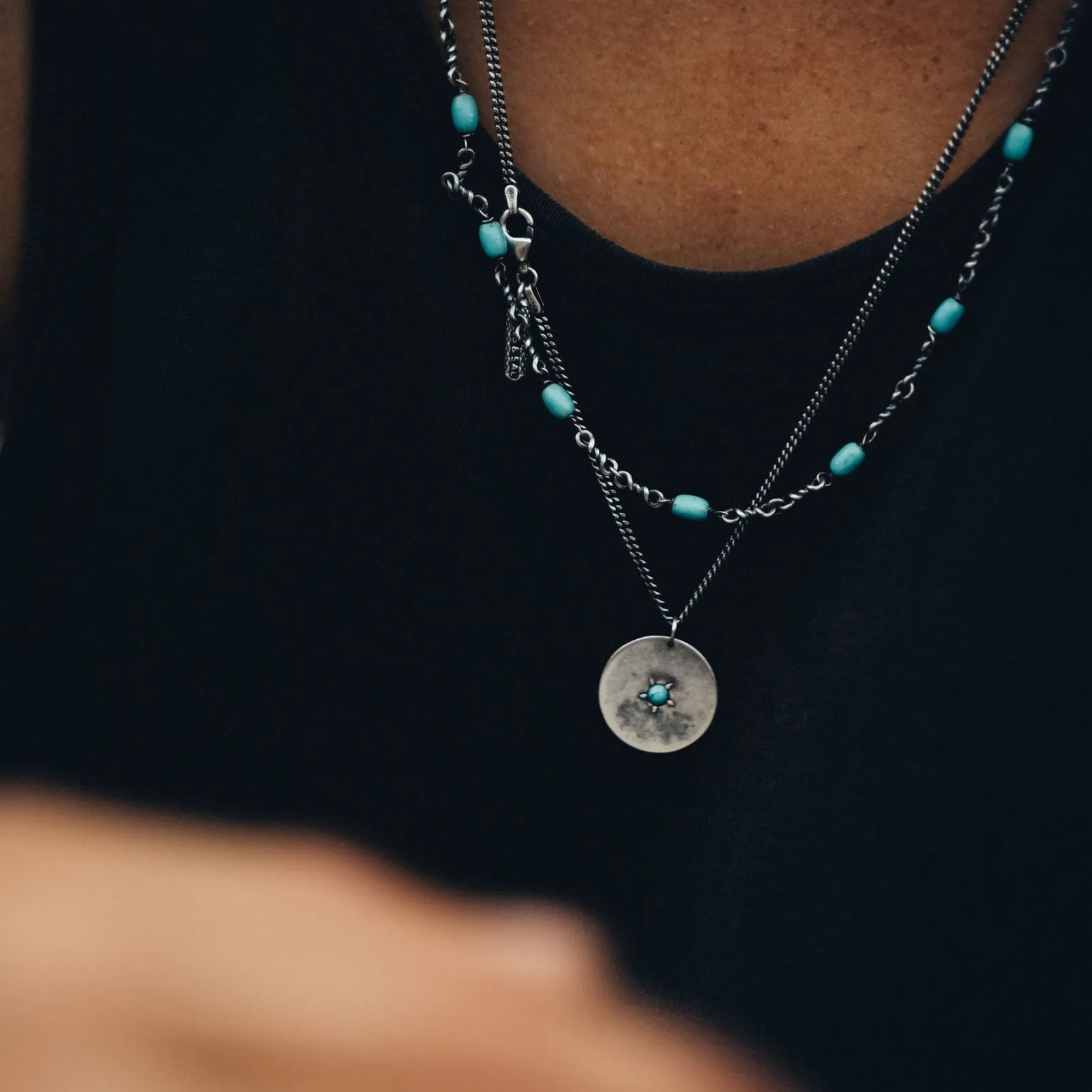 Sterling Silver Modern Medallion Necklace with Turquoise sold by WP Standard product image thumbnail 3