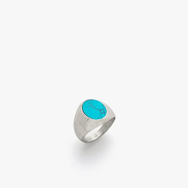 Sterling Silver Smooth Signet Ring with Turquoise Stone sold by WP Standard