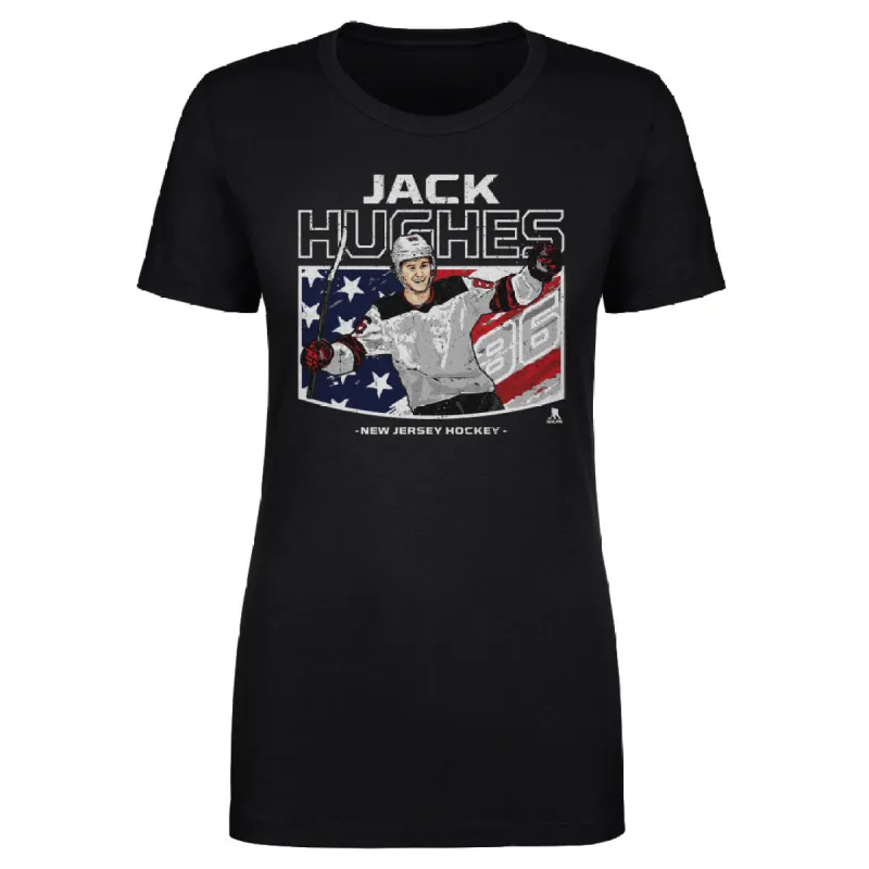 Jack Hughes New Jersey American Flag WHT sold by 500 Level