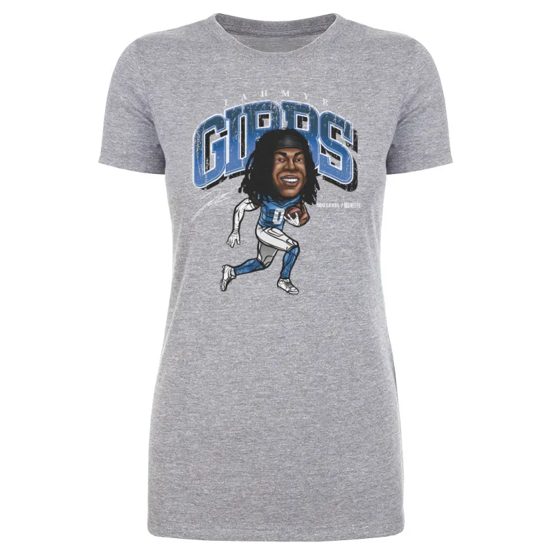 Jahmyr Gibbs Detroit Cartoon WHT sold by 500 Level