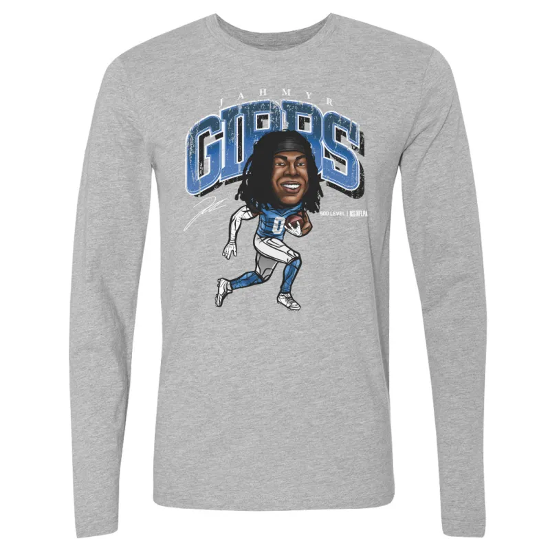 Jahmyr Gibbs Detroit Cartoon WHT sold by 500 Level