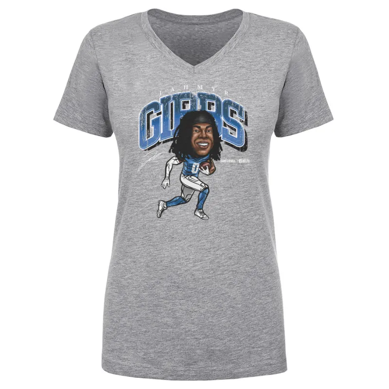 Jahmyr Gibbs Detroit Cartoon WHT sold by 500 Level
