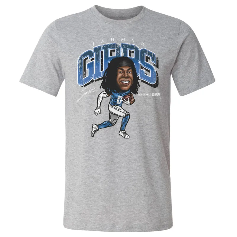 Jahmyr Gibbs Detroit Cartoon WHT sold by 500 Level