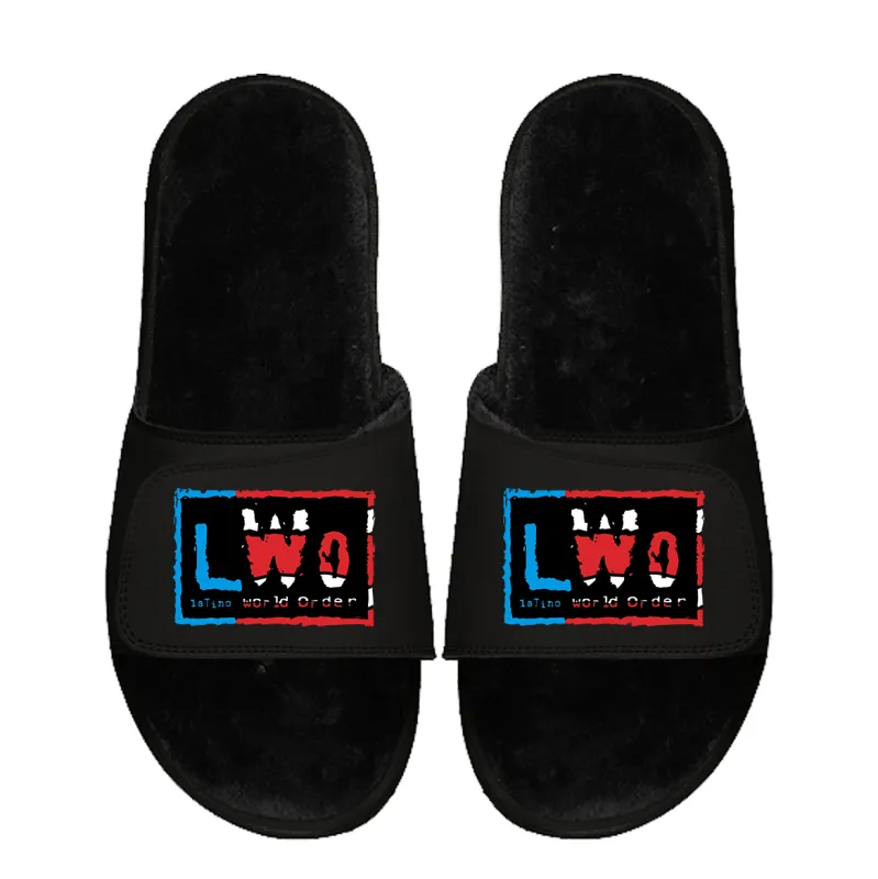 LWO Puerto Rico Flag Black Fur Slides sold by 500 Level