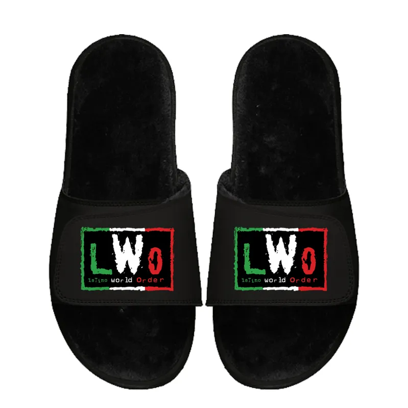 LWO Mexico Flag Black Fur Slides sold by 500 Level