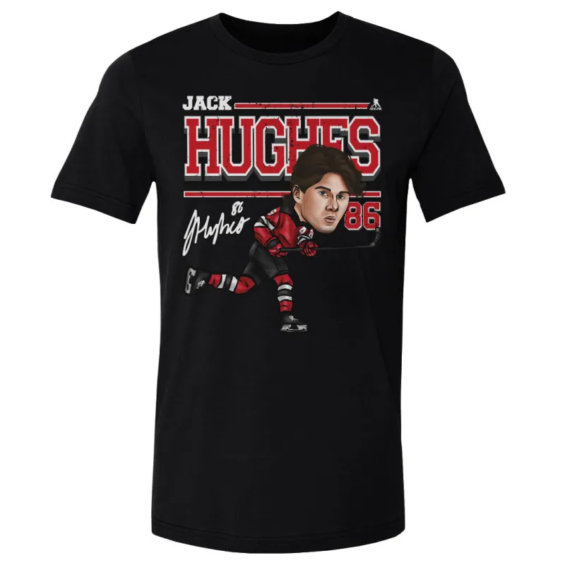 Jack Hughes New Jersey Cartoon WHT sold by 500 Level