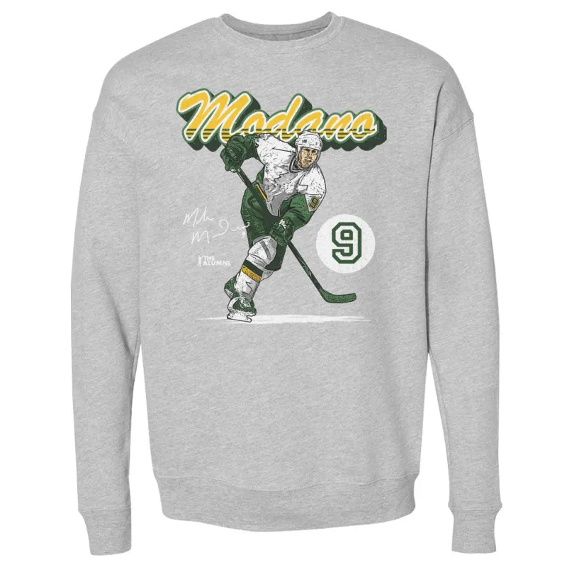 Mike Modano Minnesota Retro Script WHT sold by 500 Level