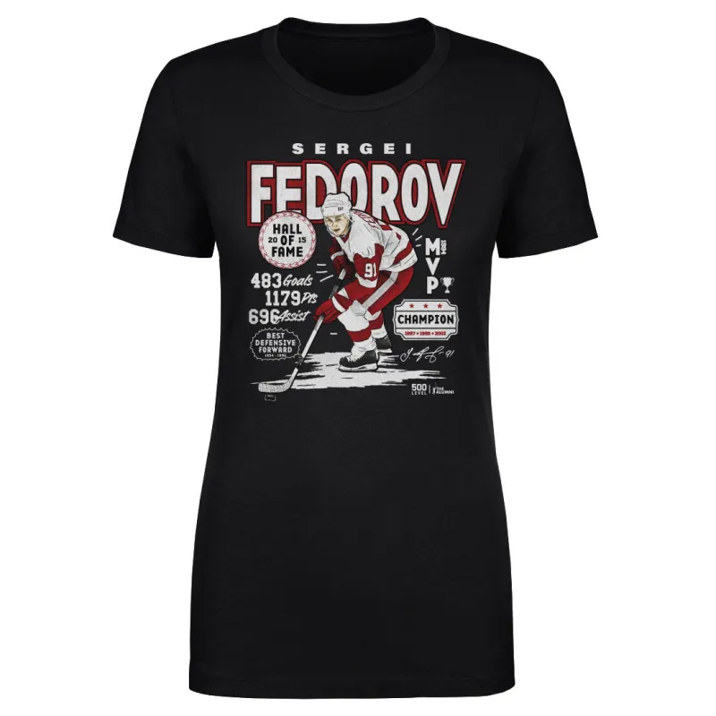 Sergei Fedorov Detroit Vintage Stats WHT made by 500 Level