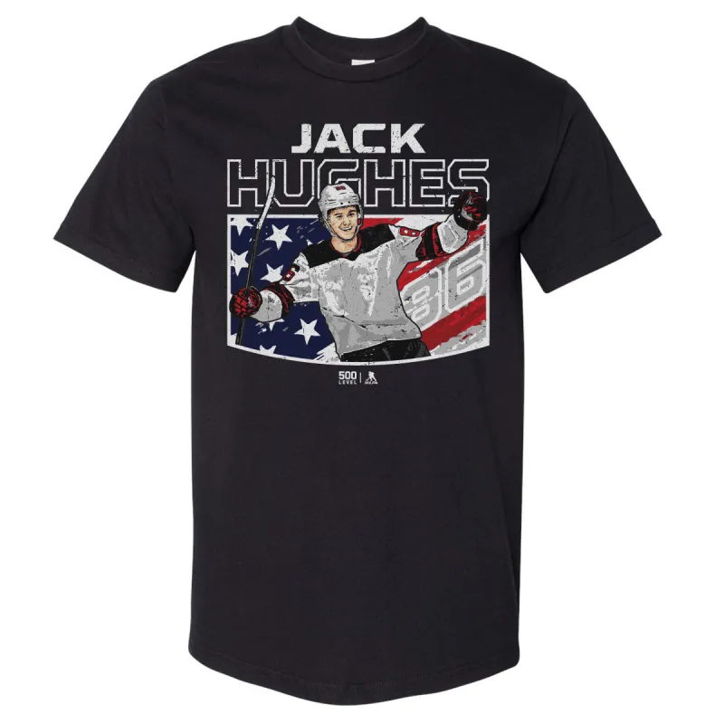 Jack Hughes New Jersey American Flag WHT made by 500 Level