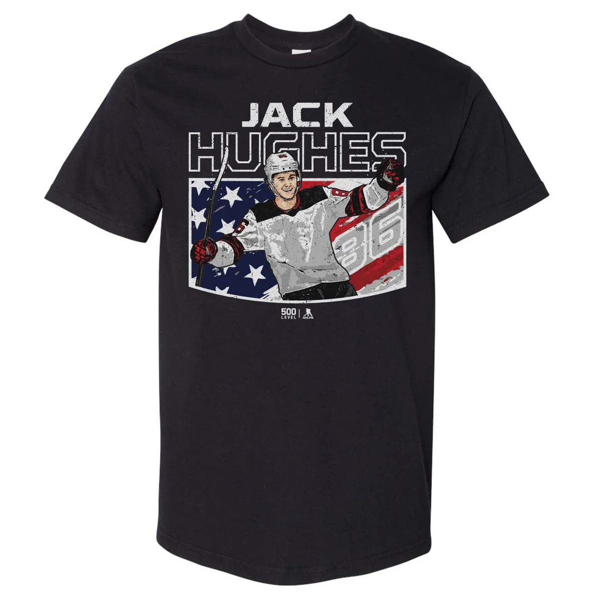 Jack Hughes New Jersey American Flag WHT sold by 500 Level
