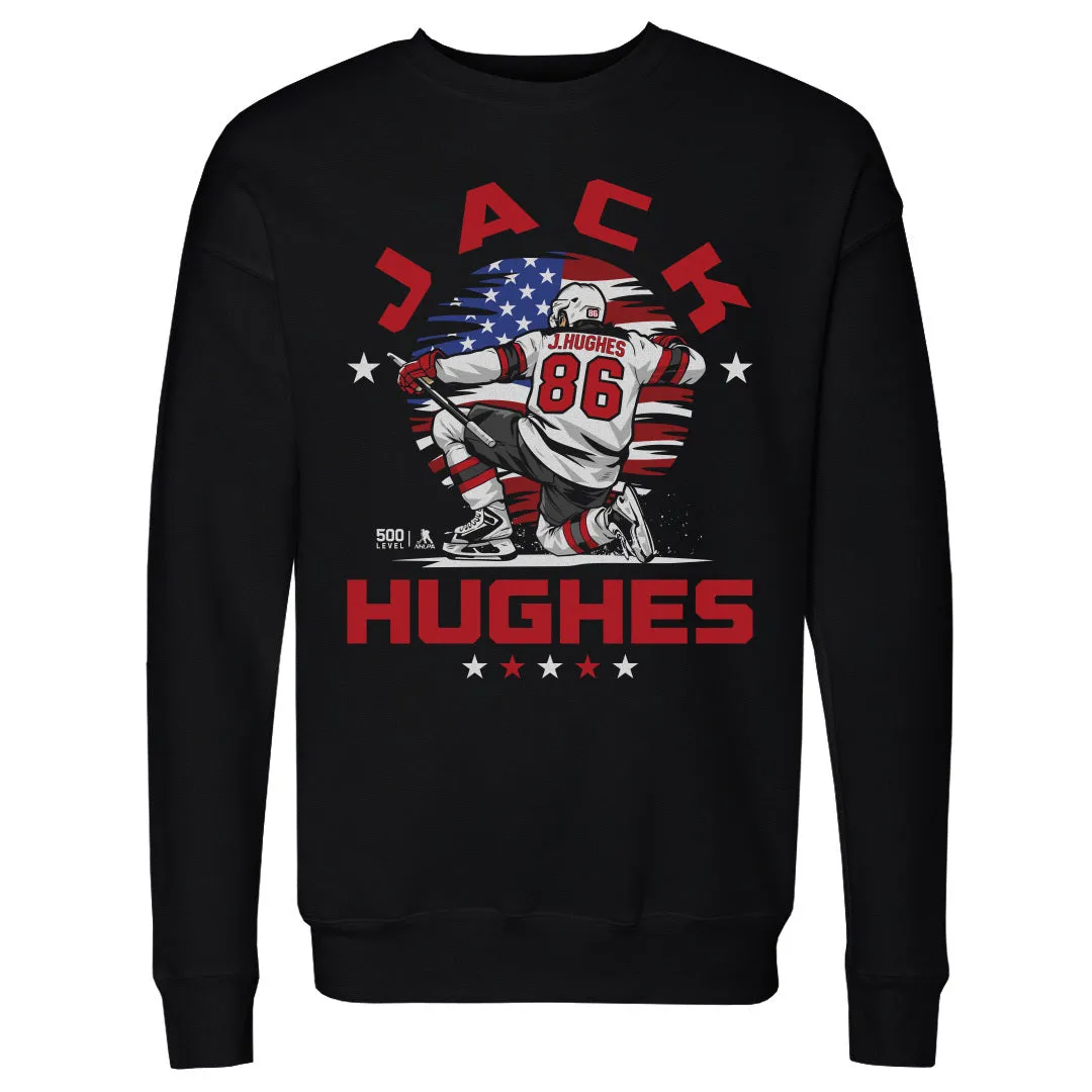 Jack Hughes New Jersey USA Flag Celebration WHT sold by 500 Level
