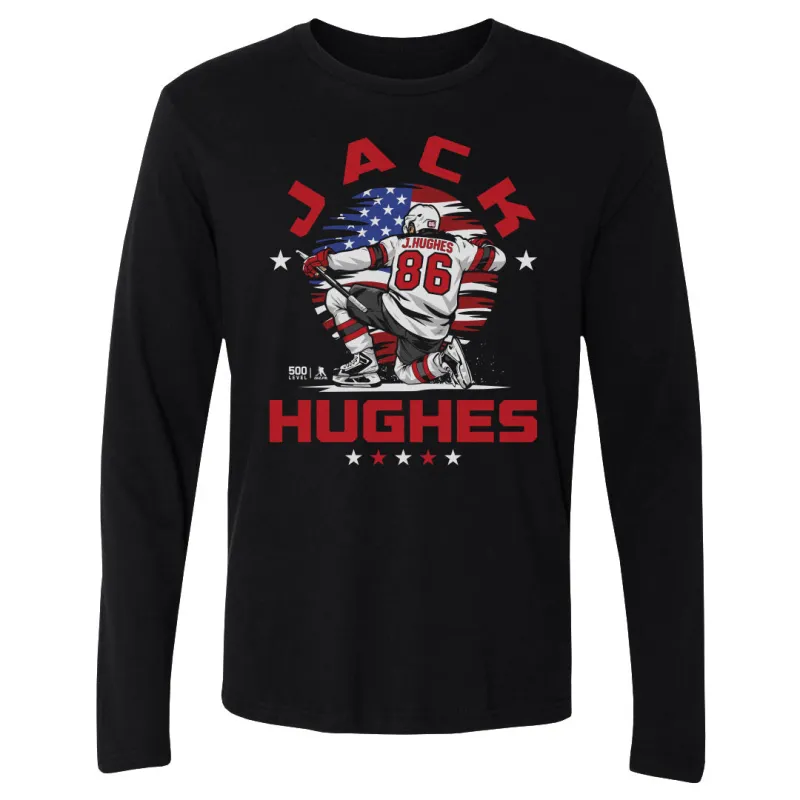 Jack Hughes New Jersey USA Flag Celebration WHT sold by 500 Level
