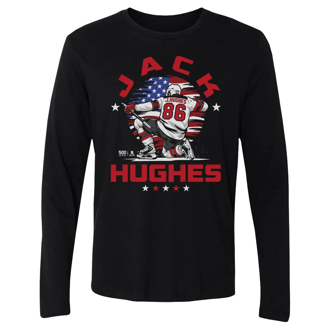 Jack Hughes New Jersey USA Flag Celebration WHT sold by 500 Level