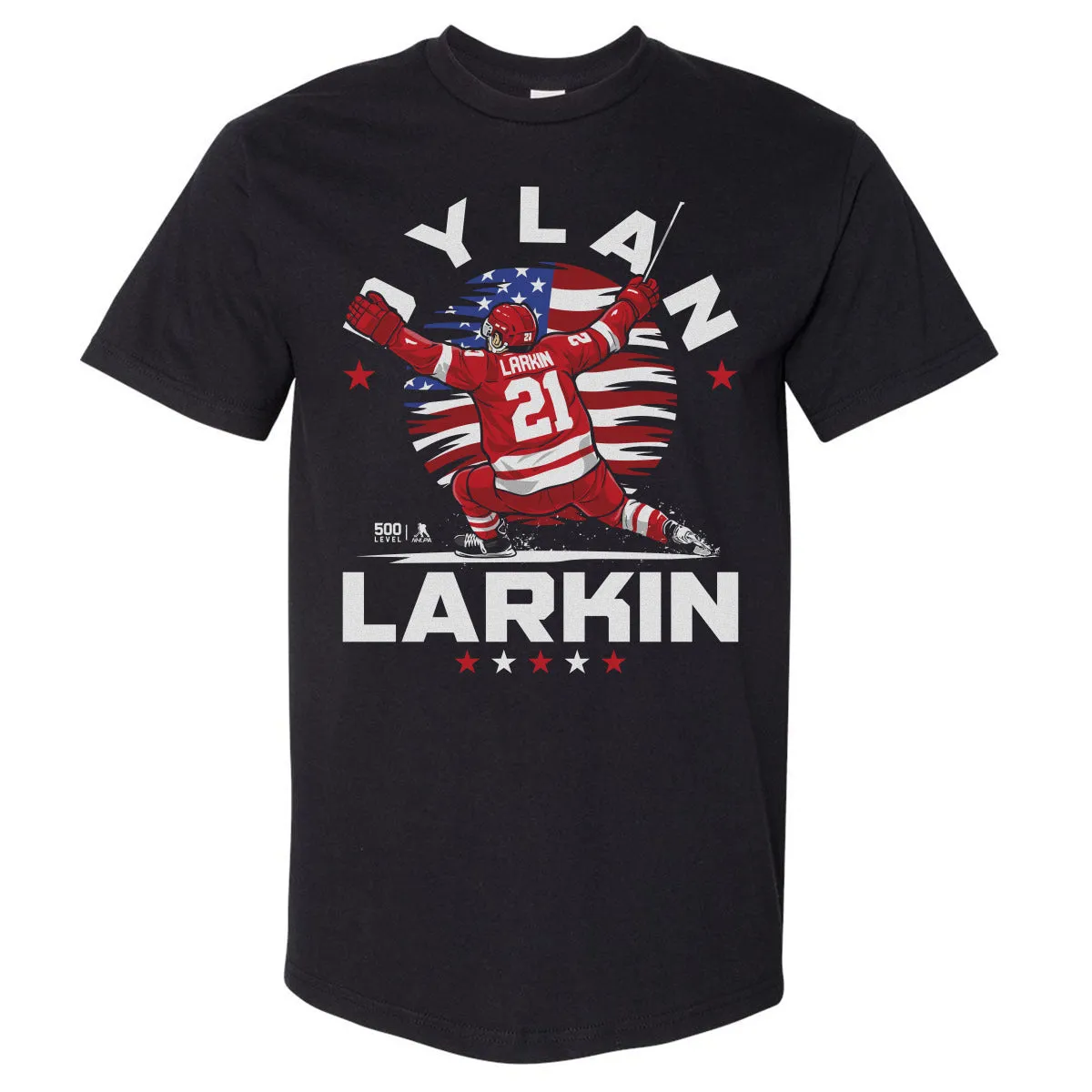 Dylan Larkin Detroit USA Flag Celebration WHT sold by 500 Level