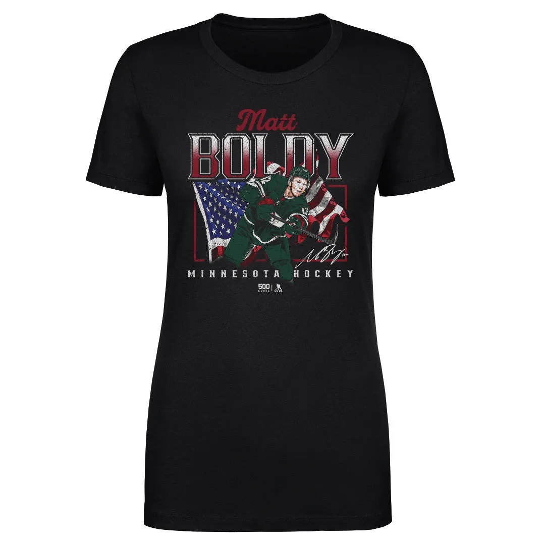 Matt Boldy Minnesota USA Flag WHT sold by 500 Level