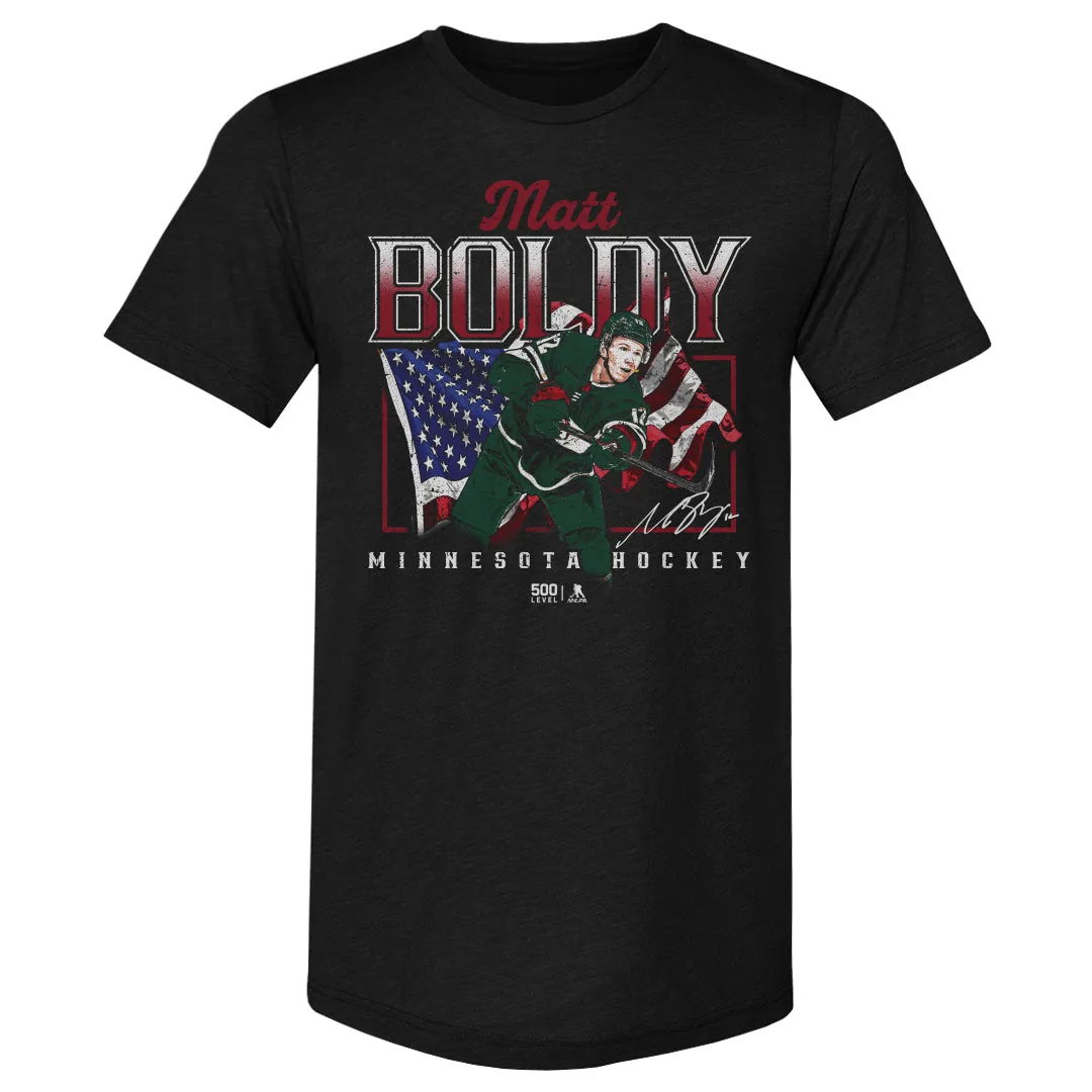 Matt Boldy Minnesota USA Flag WHT sold by 500 Level