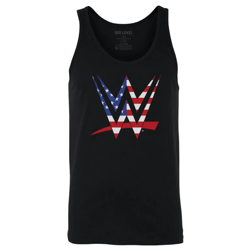 WWE Logo American Flag WHT made by 500 Level
