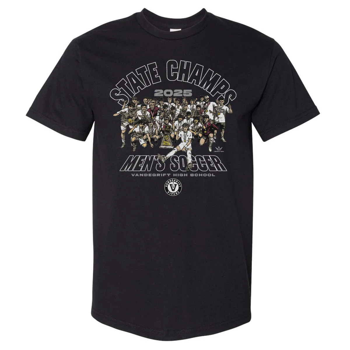 Crown Trio Vandegrift Vipers Men's Soccer State Champs 2025 WHT sold by 500 Level