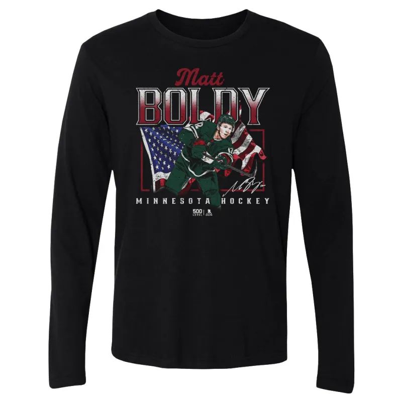 Matt Boldy Minnesota USA Flag WHT made by 500 Level