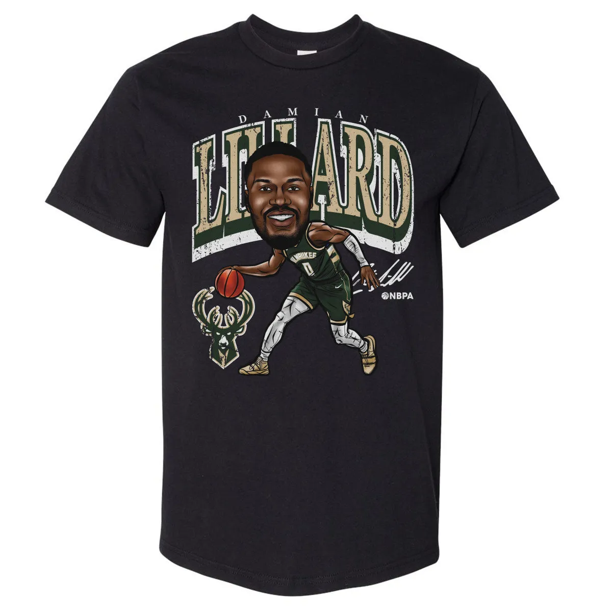 Damian Lillard Milwaukee Bucks Cartoon WHT sold by 500 Level