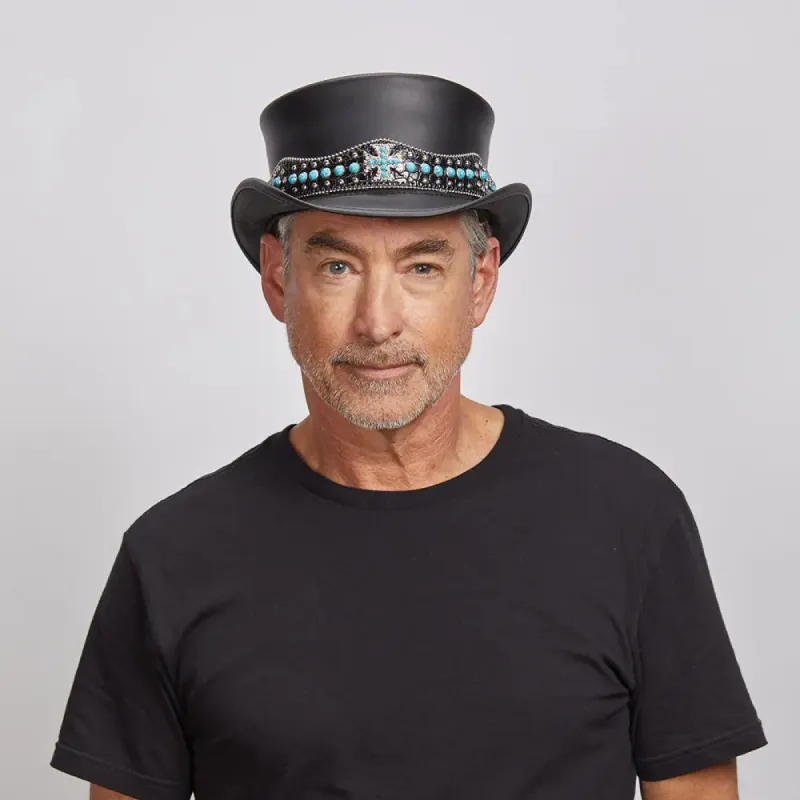 Chopper | Mens Black Leather Top Hat sold by American Hat Makers