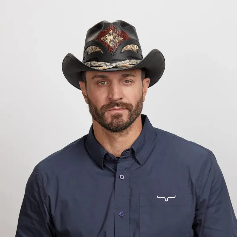 Storm Black | Mens Leather and Rattlesnake Black Cowboy Hat made by American Hat Makers