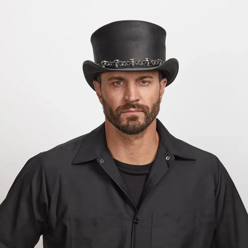 El Dorado 5 Skull | Mens Leather Top Hat with 5 Skull Hat Band sold by American Hat Makers