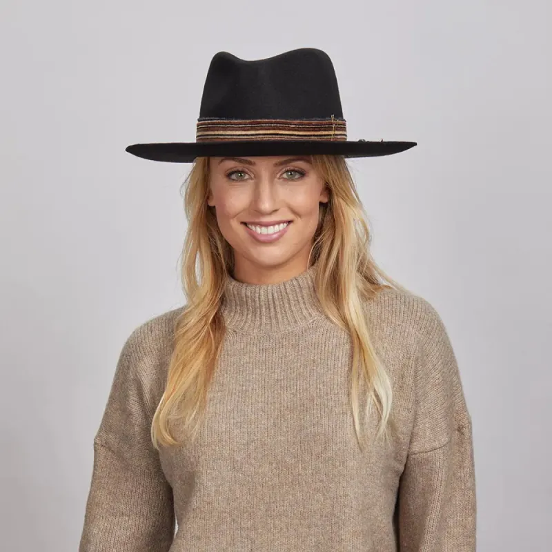 Kingston | Womens Black Wide Brim Felt Fedora Hat sold by American Hat Makers